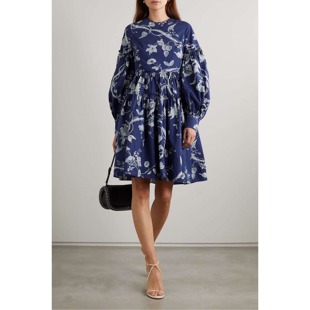 ERDEM Tiered floral-print cotton-poplin mini dress